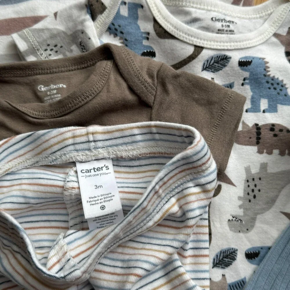 Baby Boy Bundle 5 Piece Matching Set & Shoes 0-3M Dino Blue Cute Soft - Picture 3 of 4